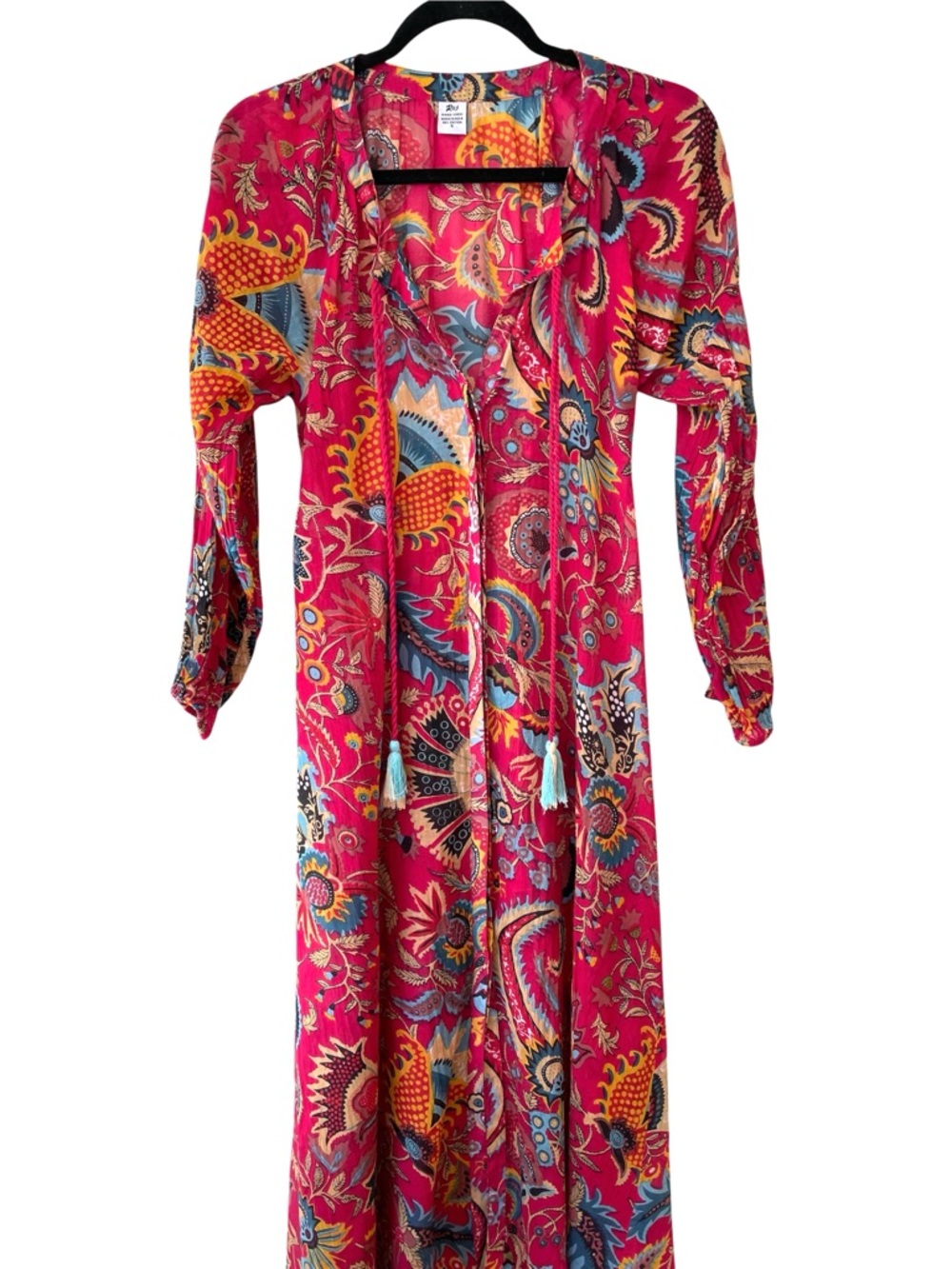 Raj Indira Raspberry Maxi Dress Sheer Cover Up Floral Paisley Boho Resort Size S